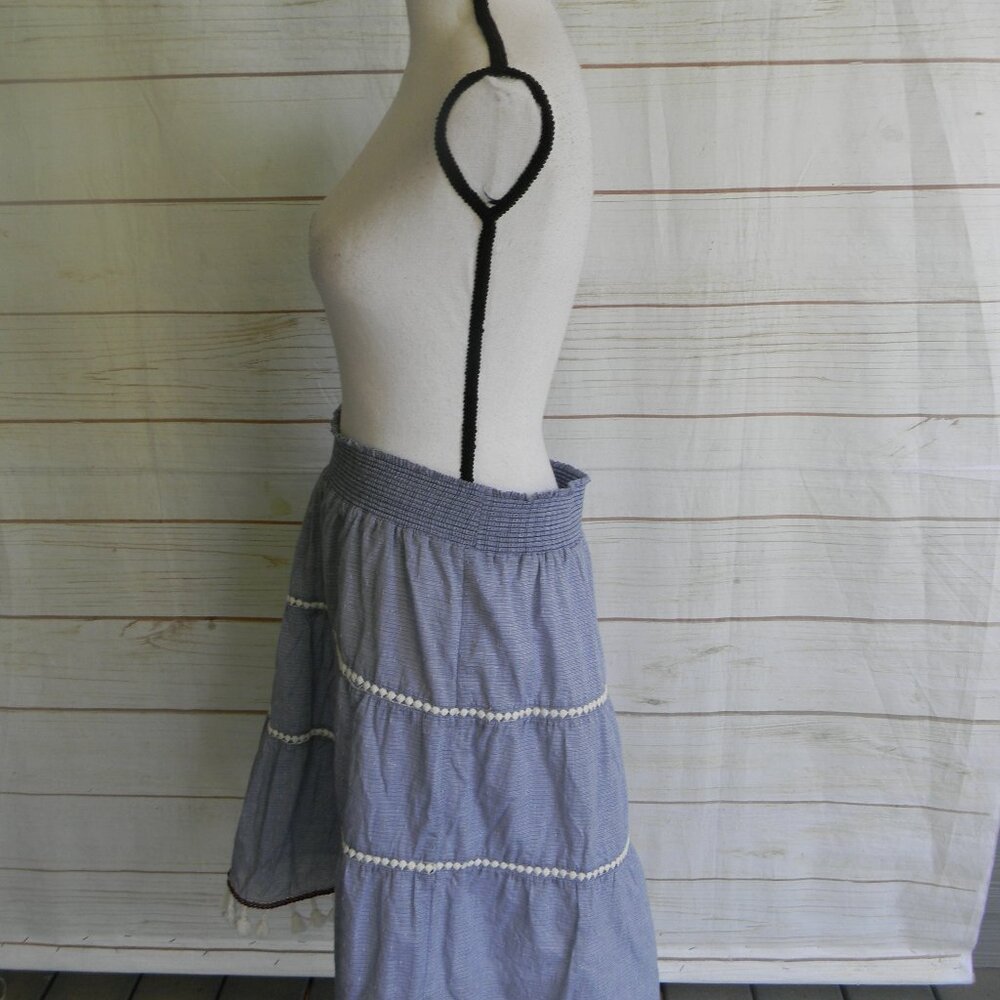 STUDIO WEST BLUE COTTON EYELET FRINGE/TASSEL BOHO PULL-ON AIRY BREEZY SKIRT XL - Picture 2 of 4